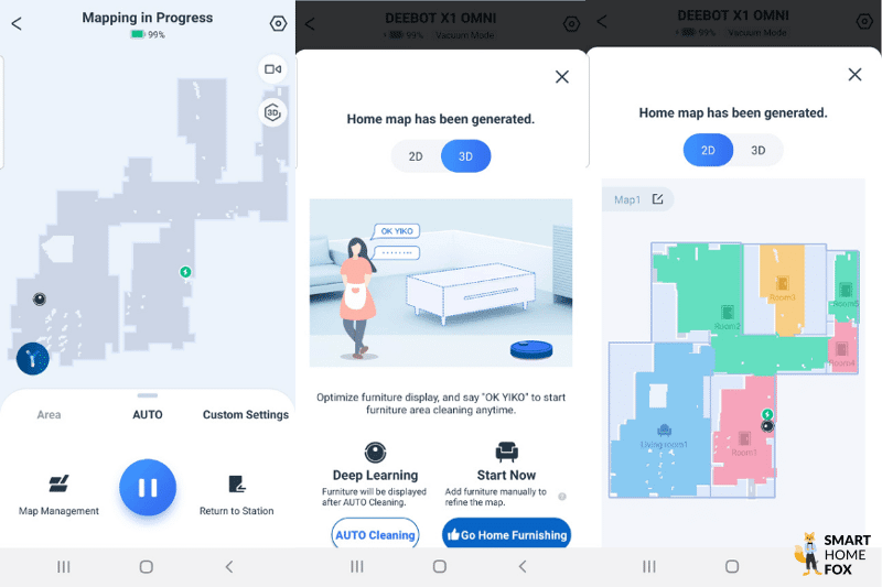 Quick mapping mode is performed in the Ecovacs Home App